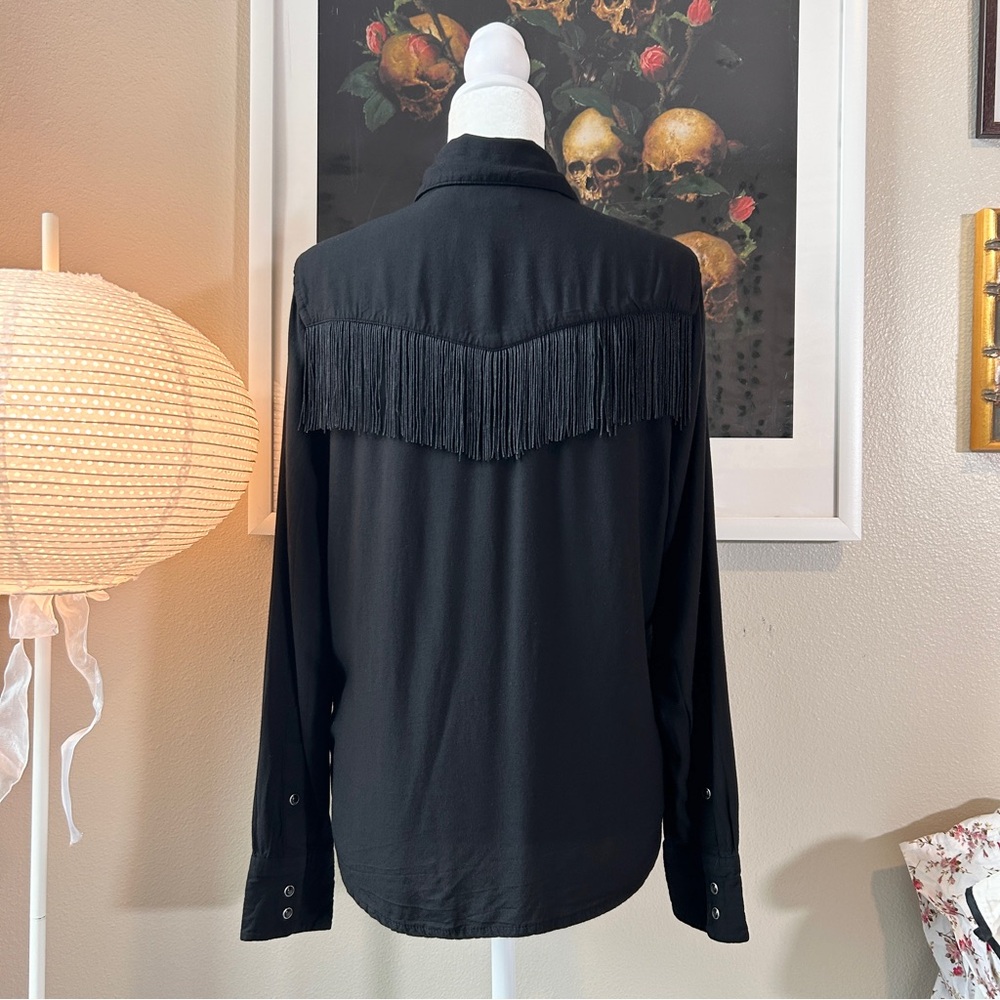 Levi's Selita Western Fringe black snap button collared shirt XS - Picture 3 of 6